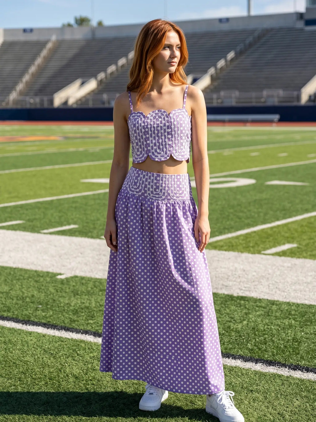 Purple Polka Dot Skirt Set