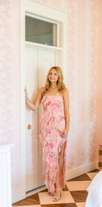 Peach and Rose Blossum Floral Maxi Dress