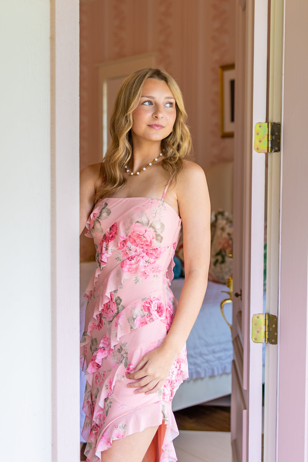 Peach and Rose Blossum Floral Maxi Dress