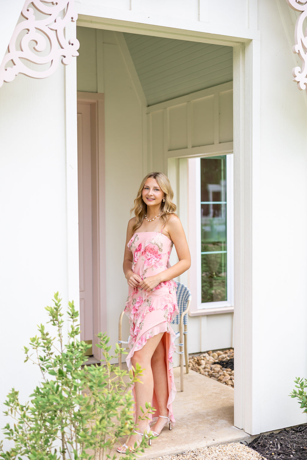 Peach and Rose Blossum Floral Maxi Dress
