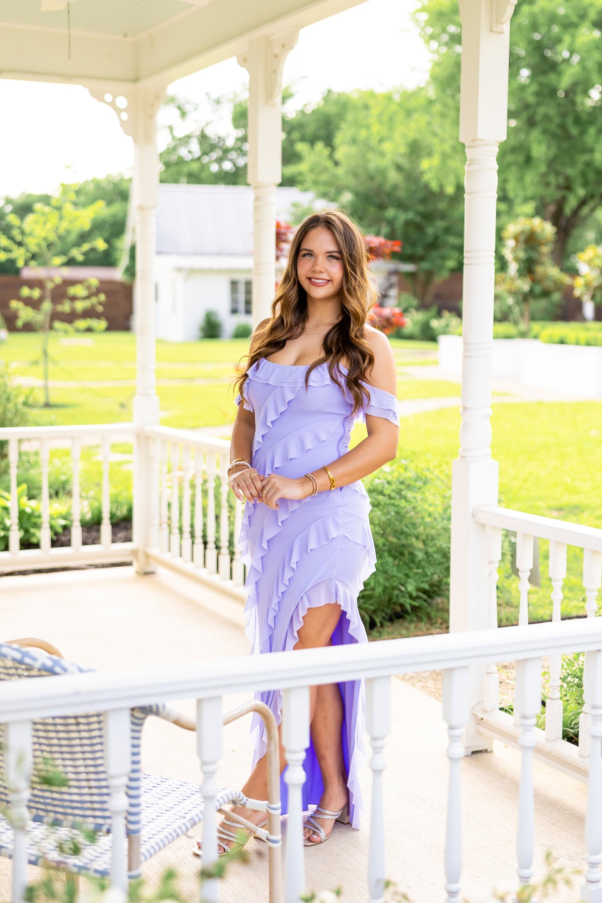 Pastel Lavender Off-Shoulder Maxi Dress