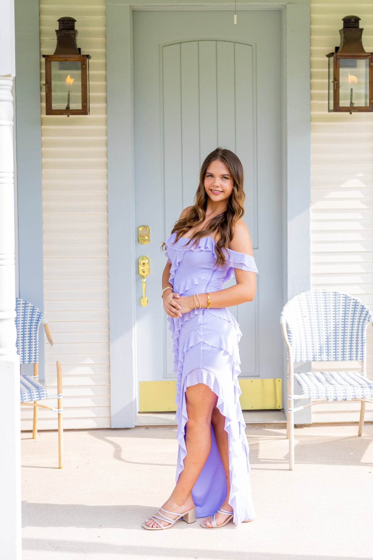 Pastel Lavender Off-Shoulder Maxi Dress