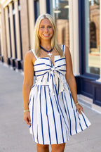 Navy Cream Stripe Mini Dress