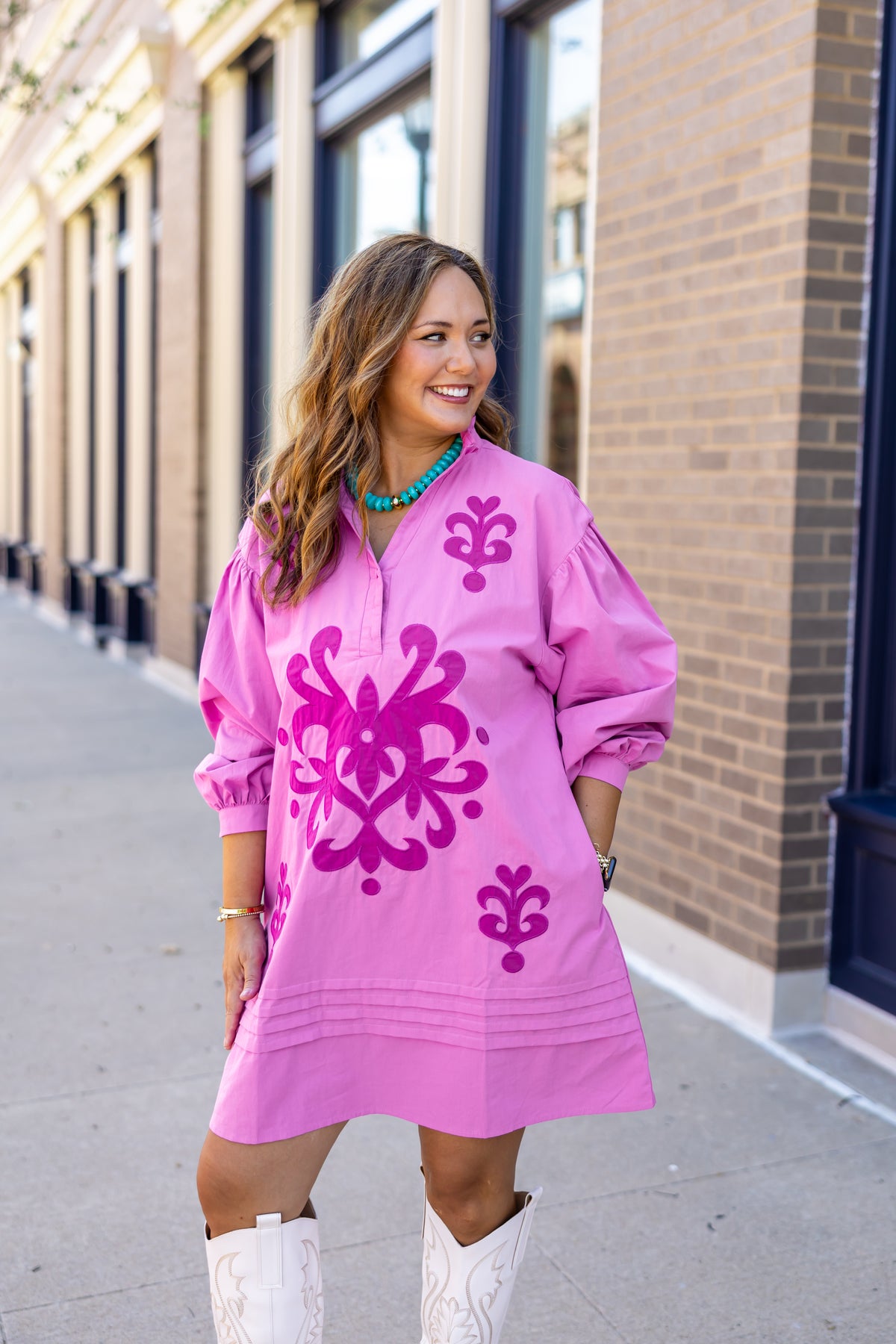 Pinky Purple Long Sleeve Applique Mini Dress