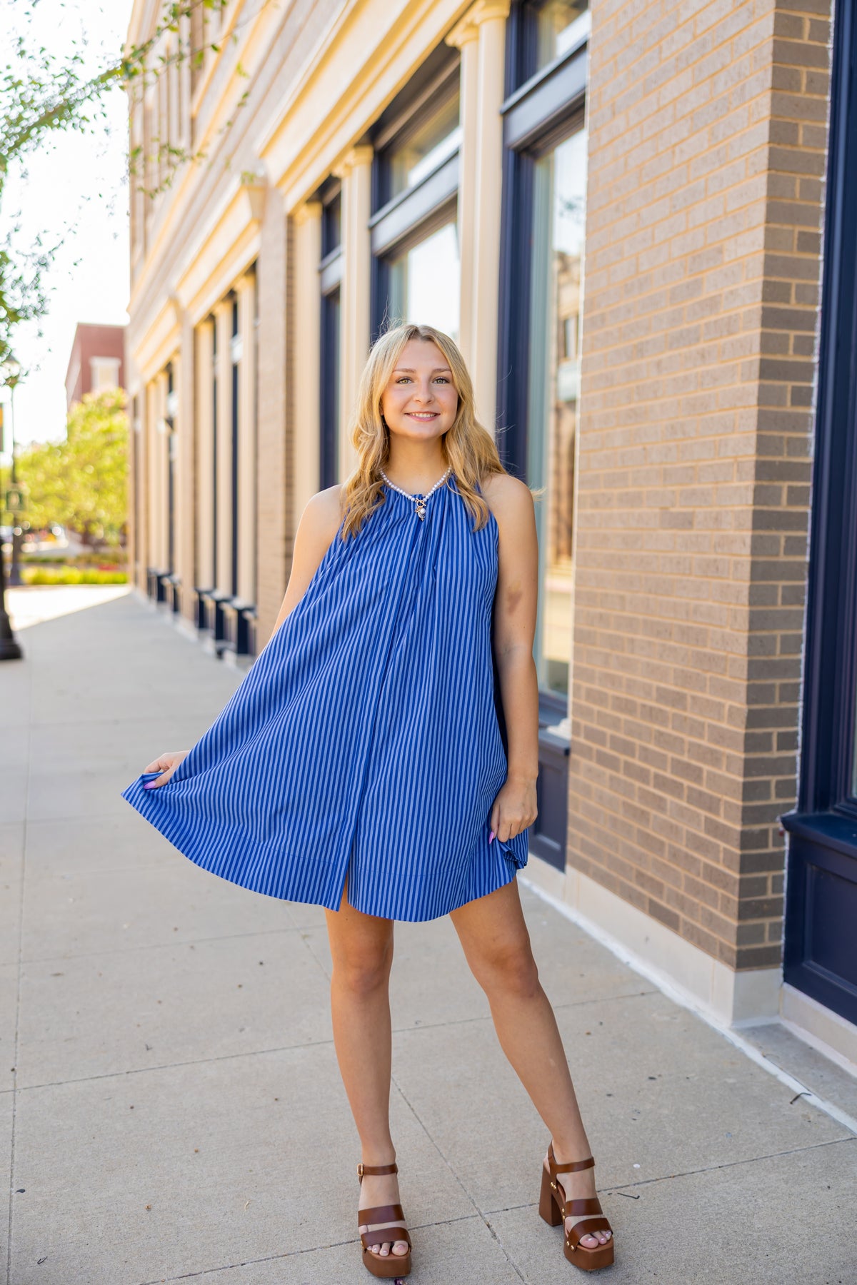 Frnch Blue Striped Mini Dress