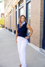 Navy Collared Sleeveless Sweater