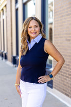 Navy Collared Sleeveless Sweater