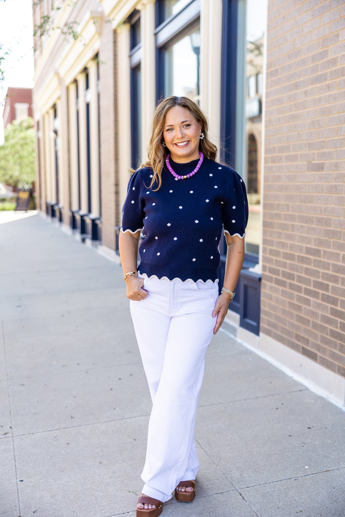 Navy Polka Dot Sweater Top