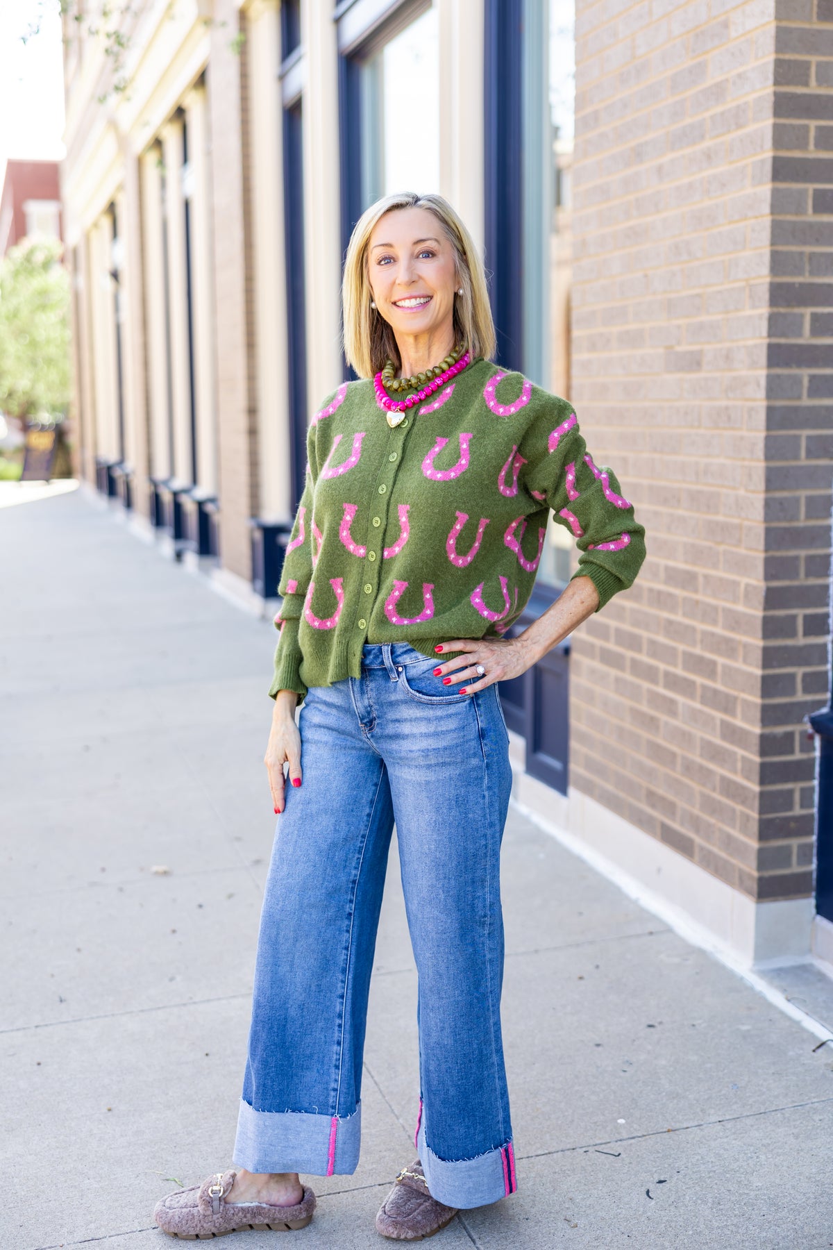 Green and Pink Horseshoe Cardigan