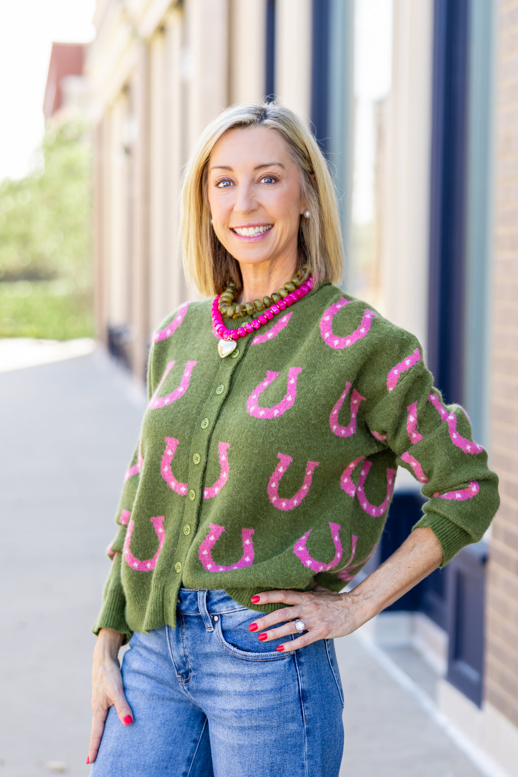 Green and Pink Horseshoe Cardigan