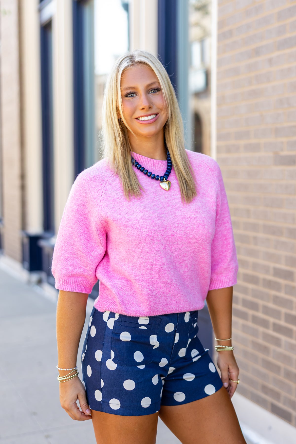 Navy White Polka Dot Shorts