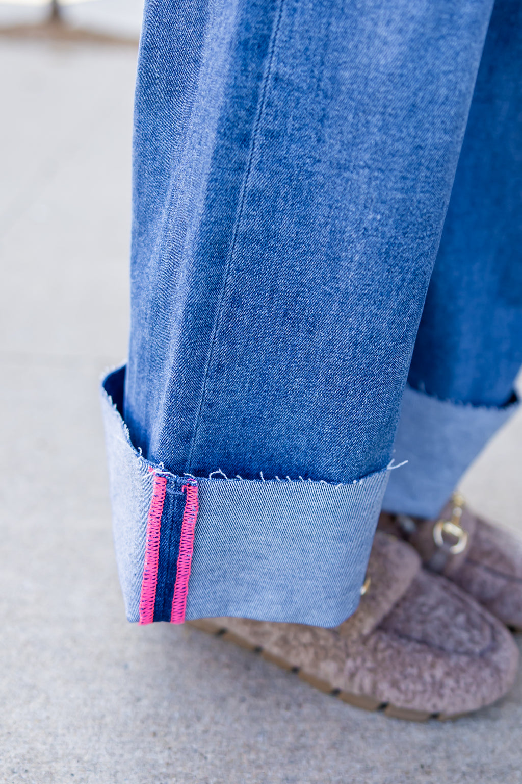 Risen Medium Wash with Pink Stitching