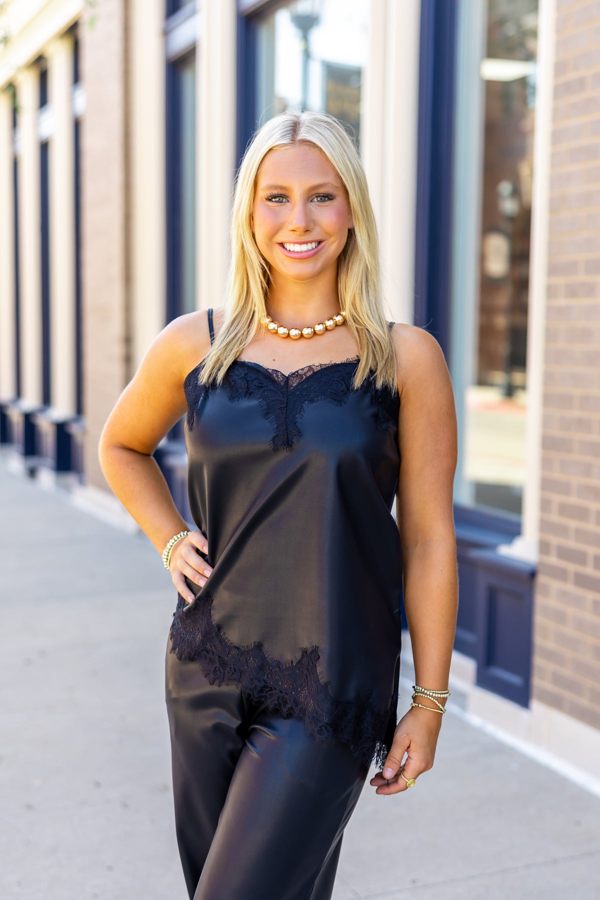 Black Lace Trim Cami Top