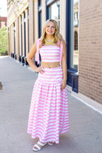 Pink Striped Skirt Set with Bow Ties