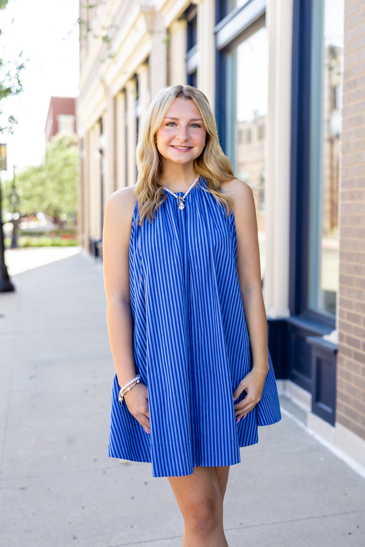 Frnch Blue Striped Mini Dress