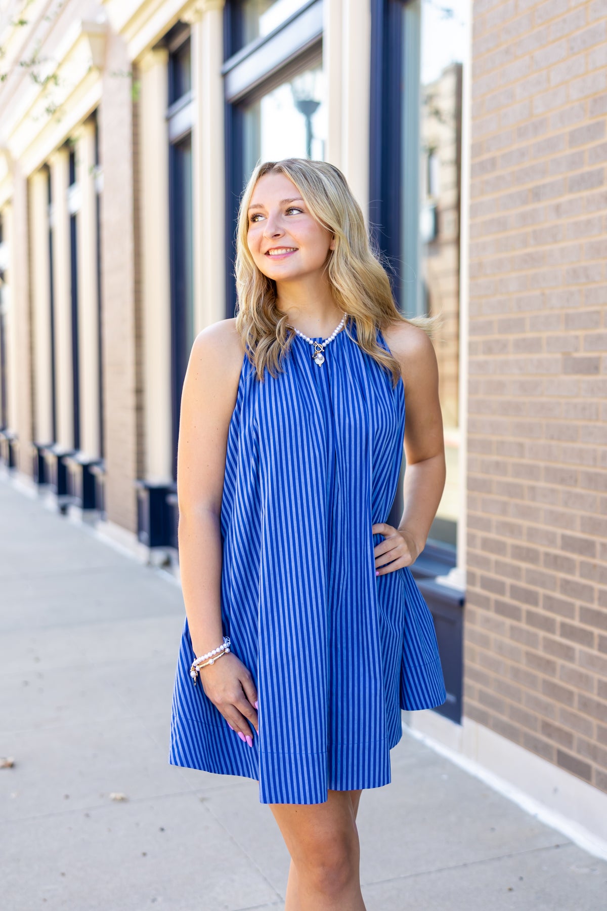 Frnch Blue Striped Mini Dress