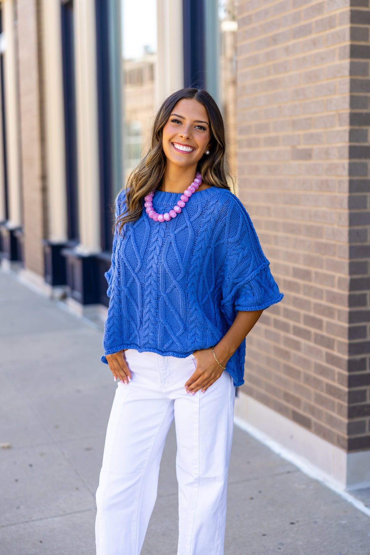 Blue Cable Knit Sweater