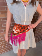 Burnt Orange and Hot Pink Fringe Scarf
