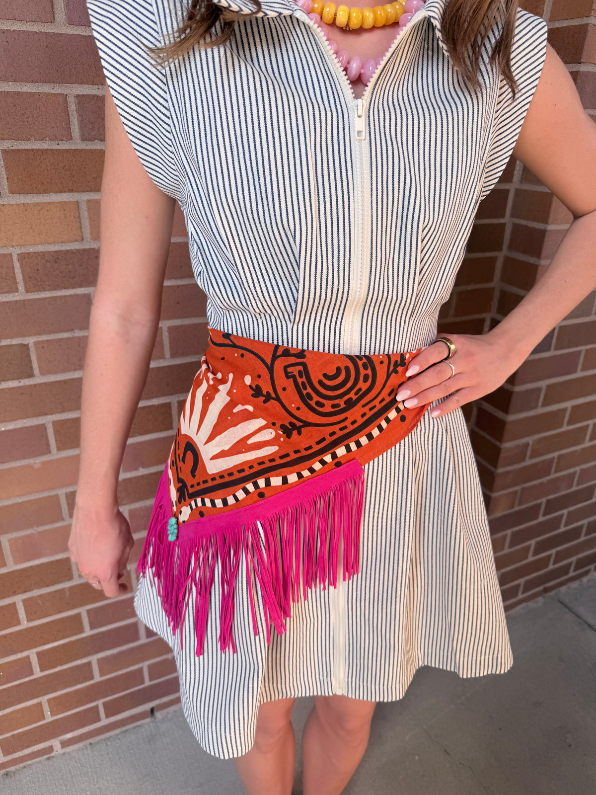 Burnt Orange and Hot Pink Fringe Scarf