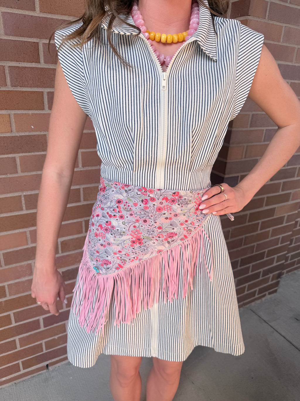 Pink Floral Fringe Scarf