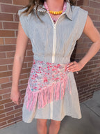 Pink Floral Fringe Scarf