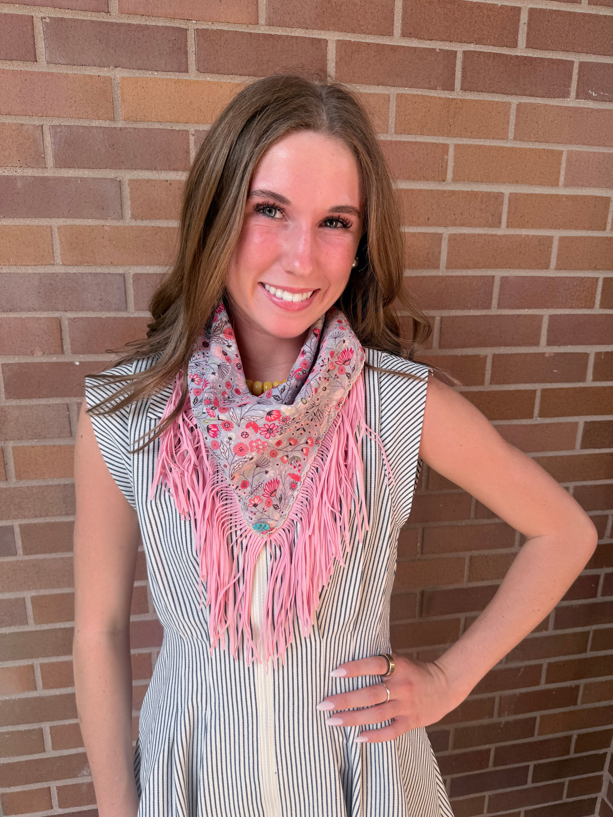 Pink Floral Fringe Scarf