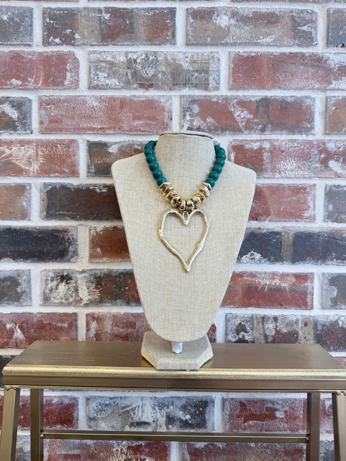 Chunky Heart Necklace Green