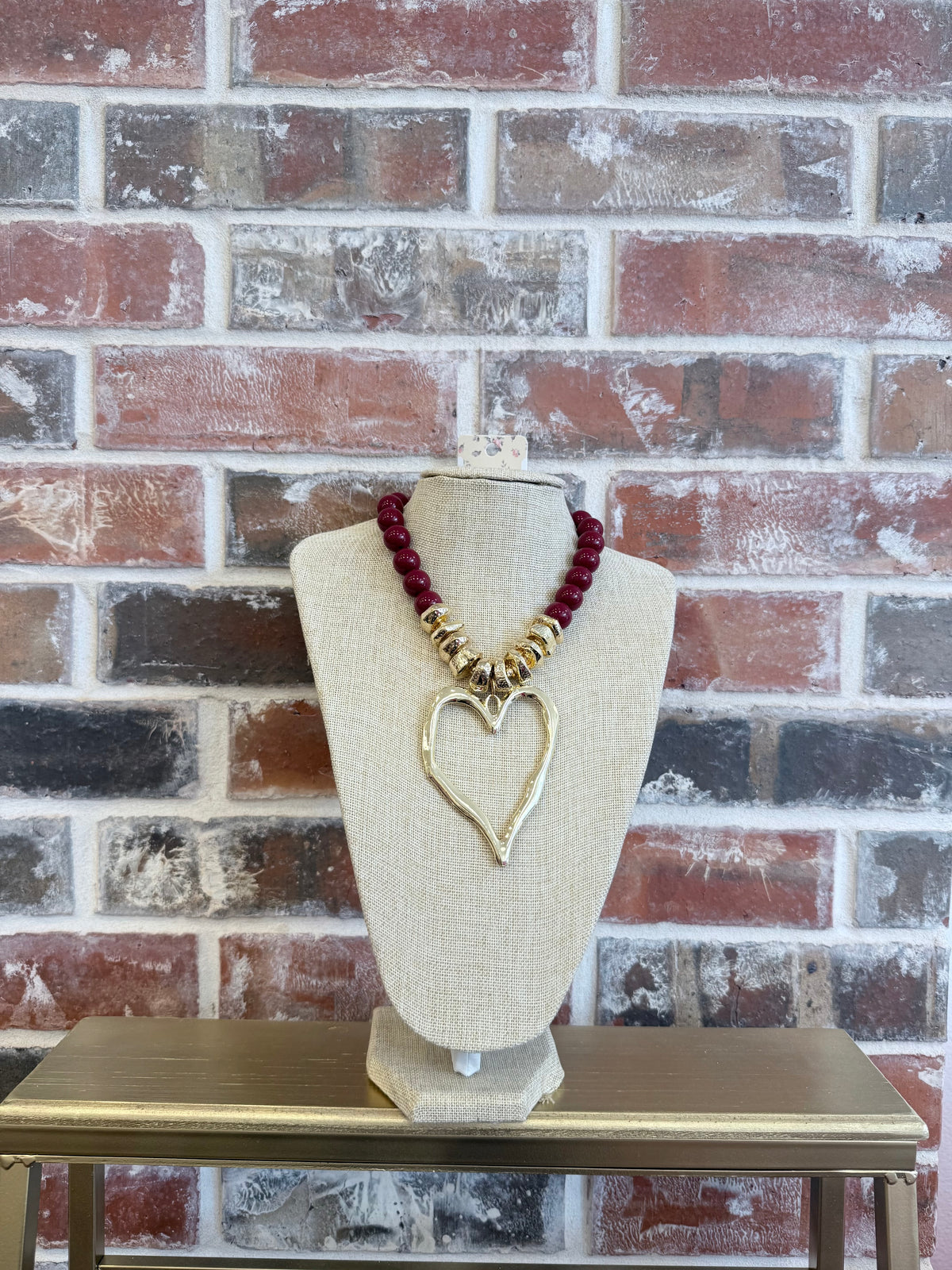 Chunky Heart Necklace Deep Red