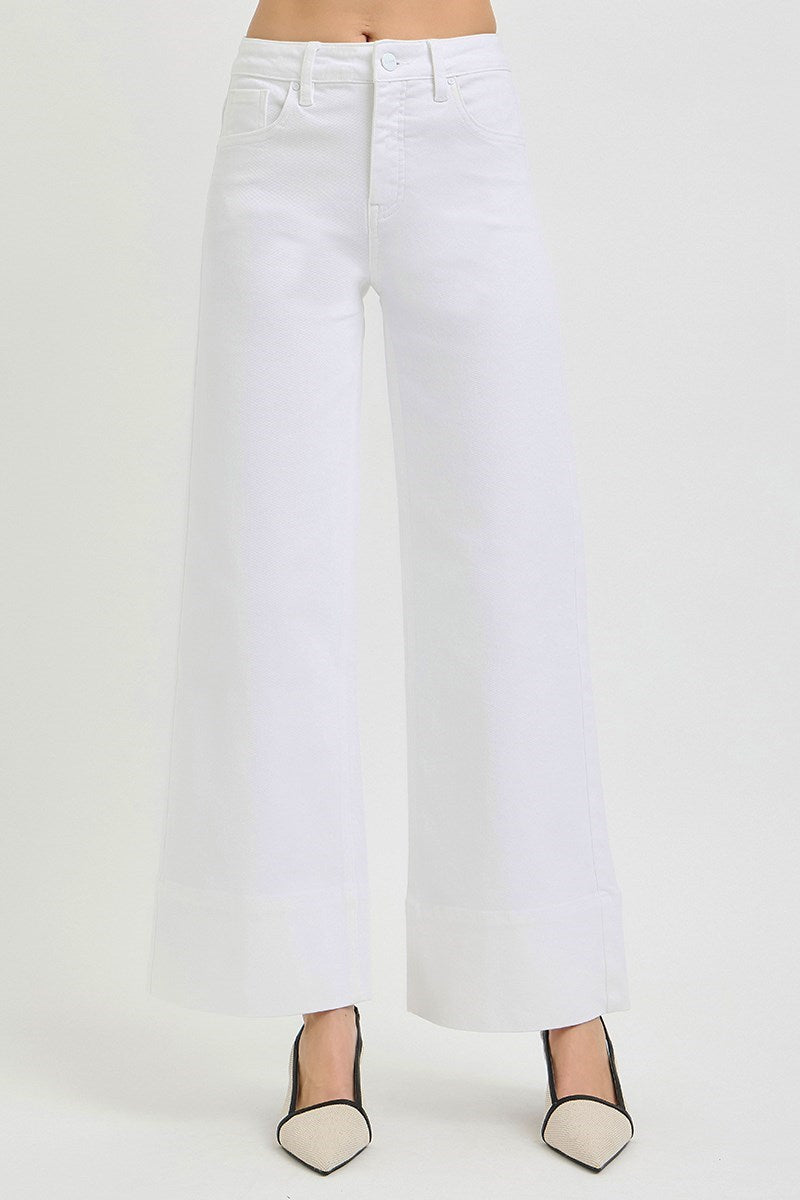Risen White Wide Leg High Rise Denim Jeans