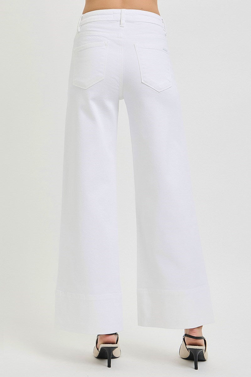 Risen White Wide Leg High Rise Denim Jeans