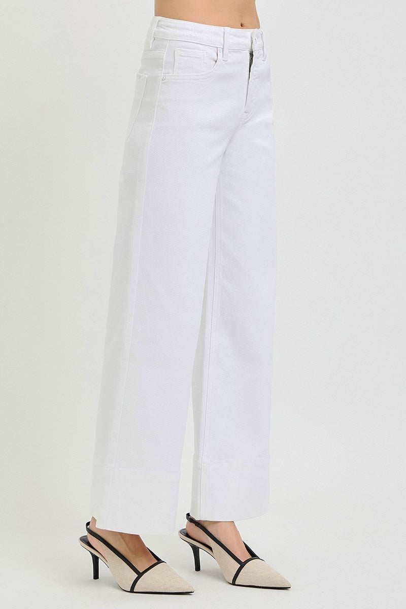 Risen White Wide Leg High Rise Denim Jeans