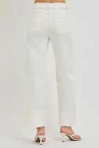 Risen Cream Cropped and Cuffed Denim Jeans