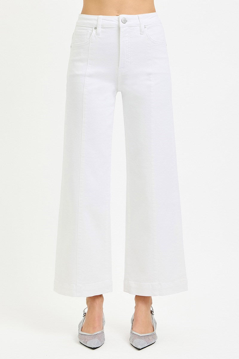 Risen White Front Seam Denim Pant