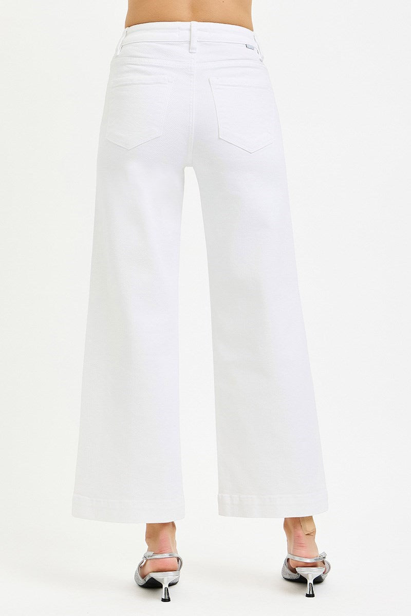 Risen White Front Seam Denim Pant