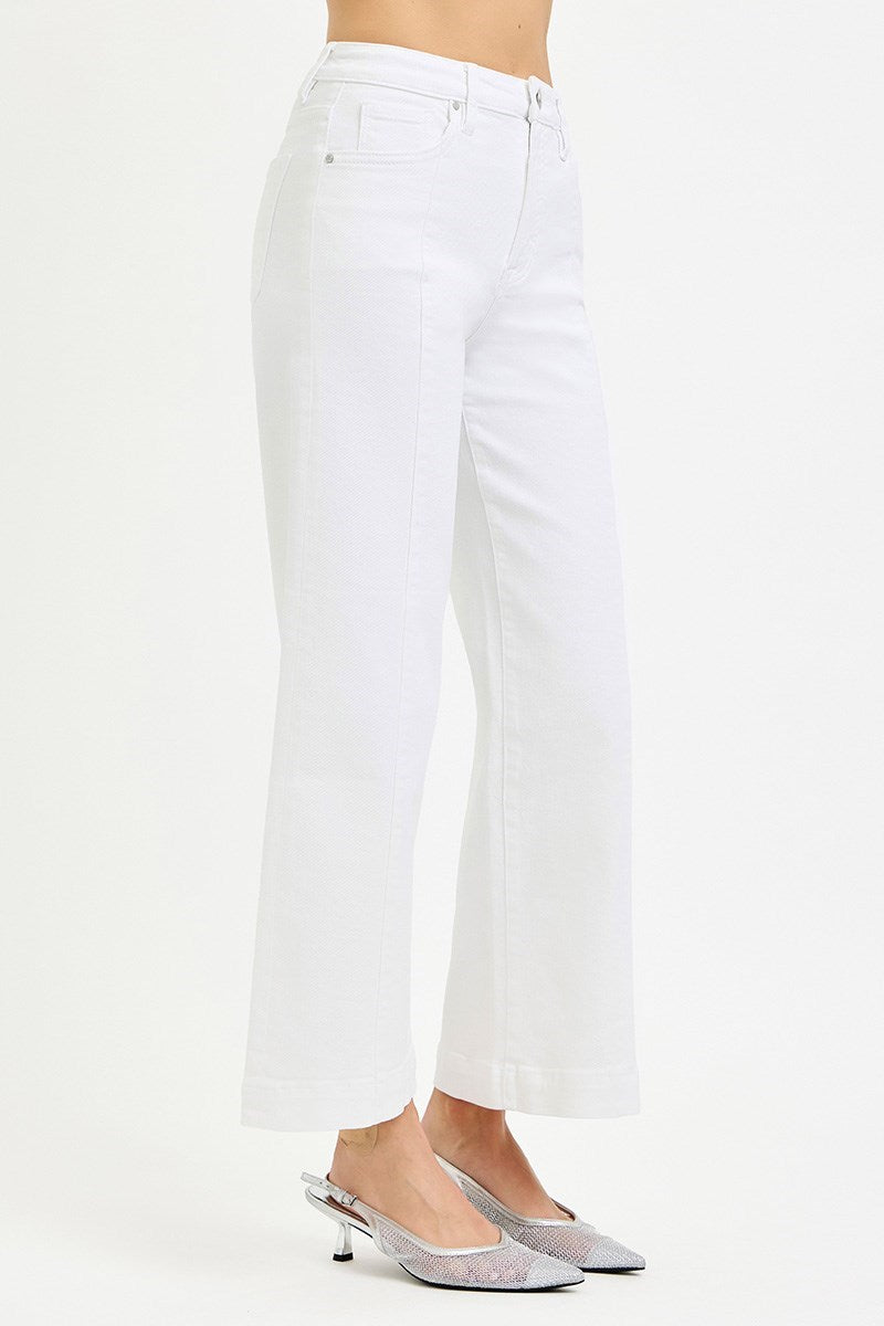 Risen White Front Seam Denim Pant