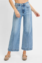 Risen Crop Wide Leg Denim Jeans