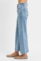 Risen Crop Wide Leg Denim Jeans