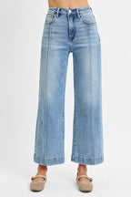 Risen Crop Wide Leg Denim Jeans