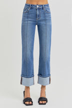 Risen High Rise Ankle Cuffed Denim Jeans