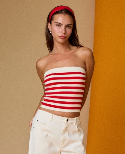 Red and White Striped Knit Top
