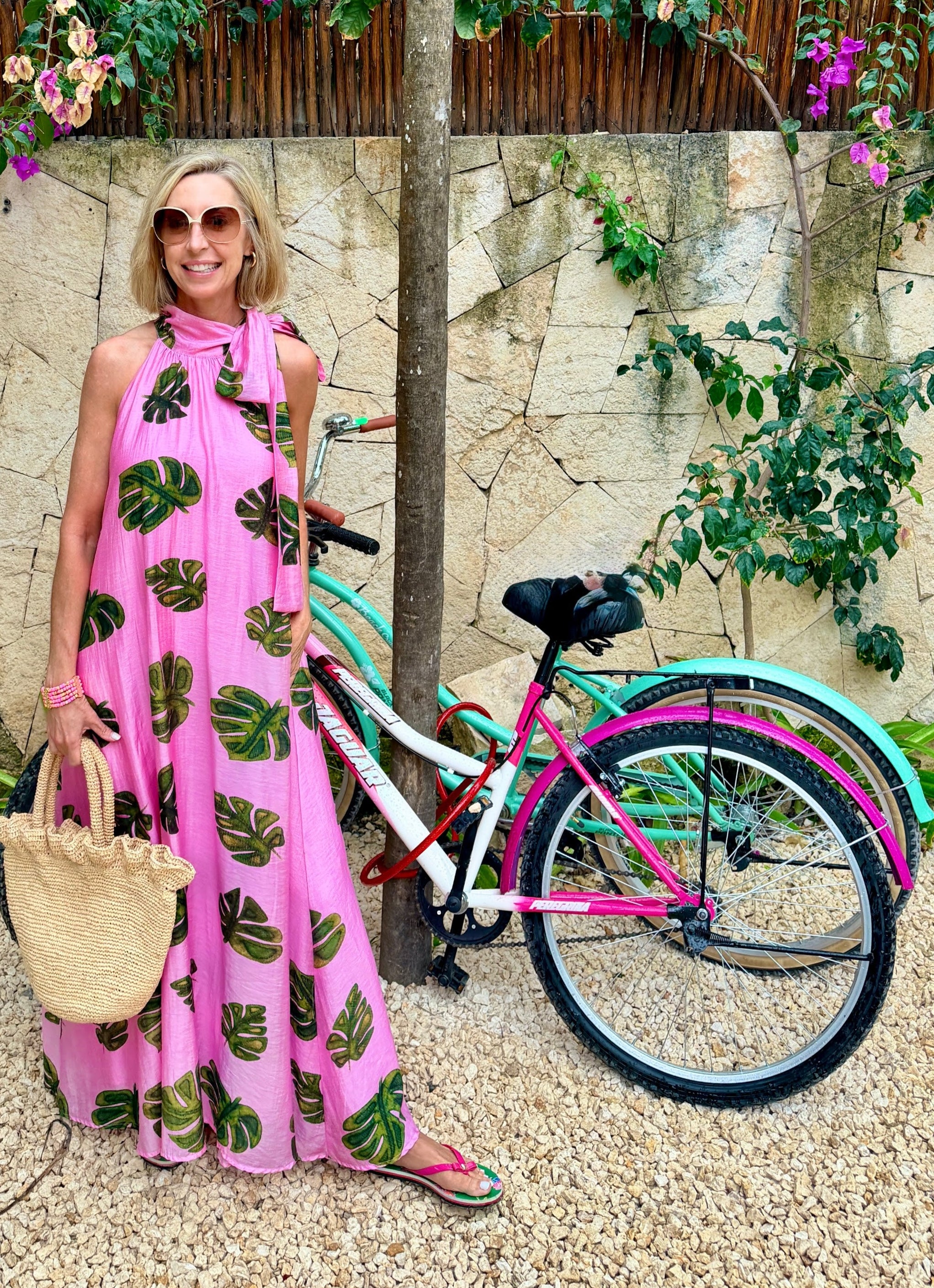 Tropical Halter Maxi Dress with Pockets