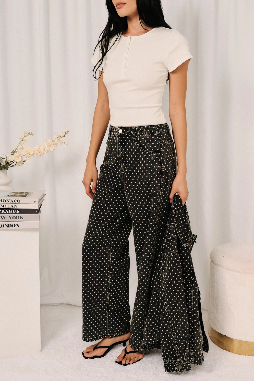 OL Black White Polka Dot Denim Jeans
