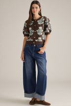 OL Brown Aqua Fall Leaf Cardigan Sweater