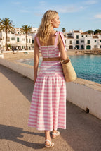 Pink Striped Skirt Set with Bow Ties