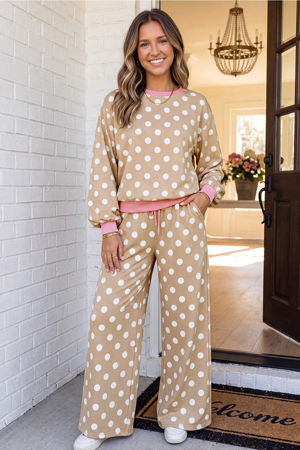 Mocha and Pink Polka Dot Sweatshirt