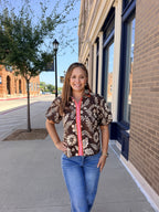 THML Brown Tan Orange Floral Top