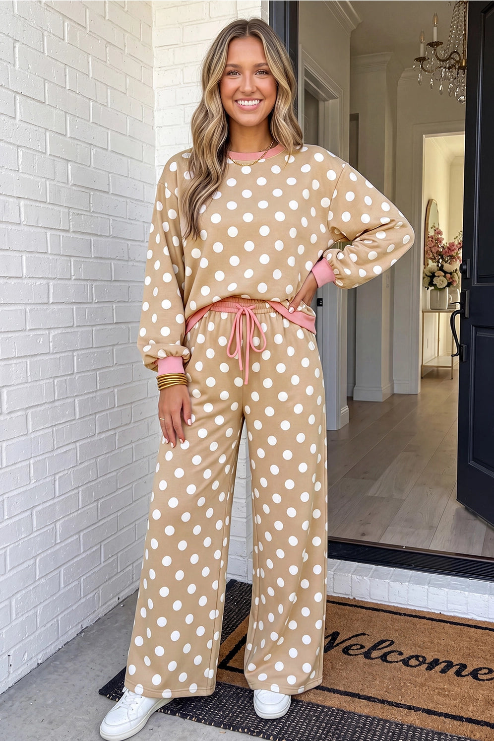 Mocha and Pink Polka Dot Sweatshirt