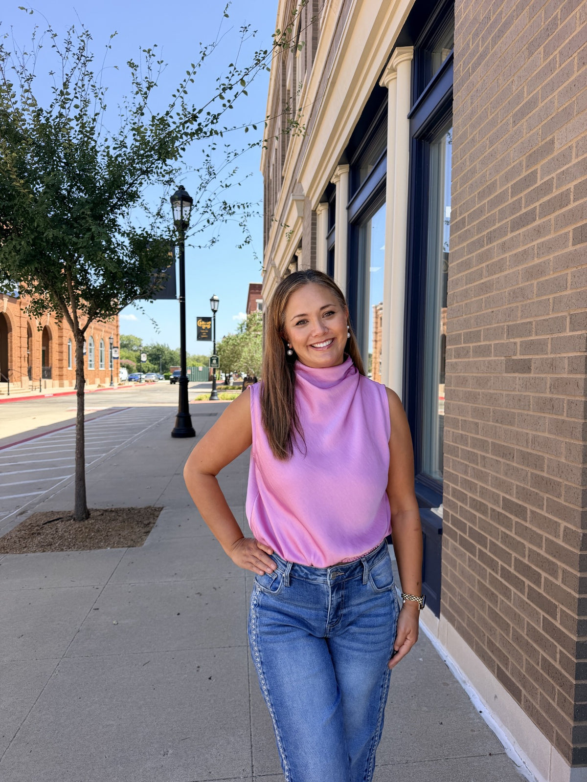 Pinky Purple High Neck Sleeveless Top