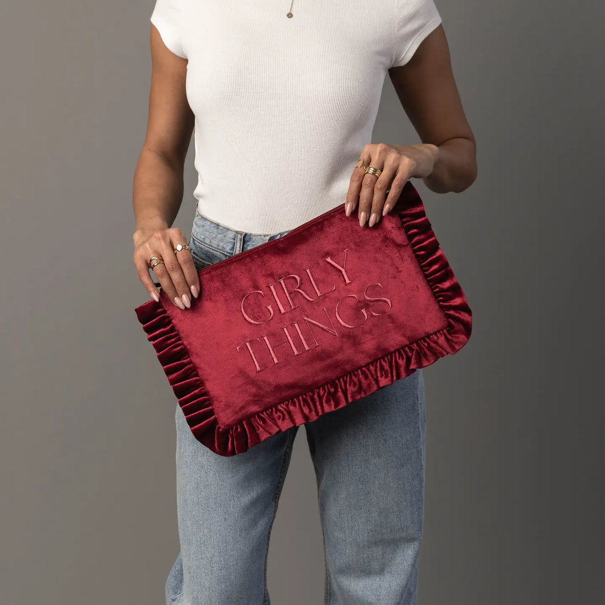 "Girly Things" Velvet Ruffle Pouch