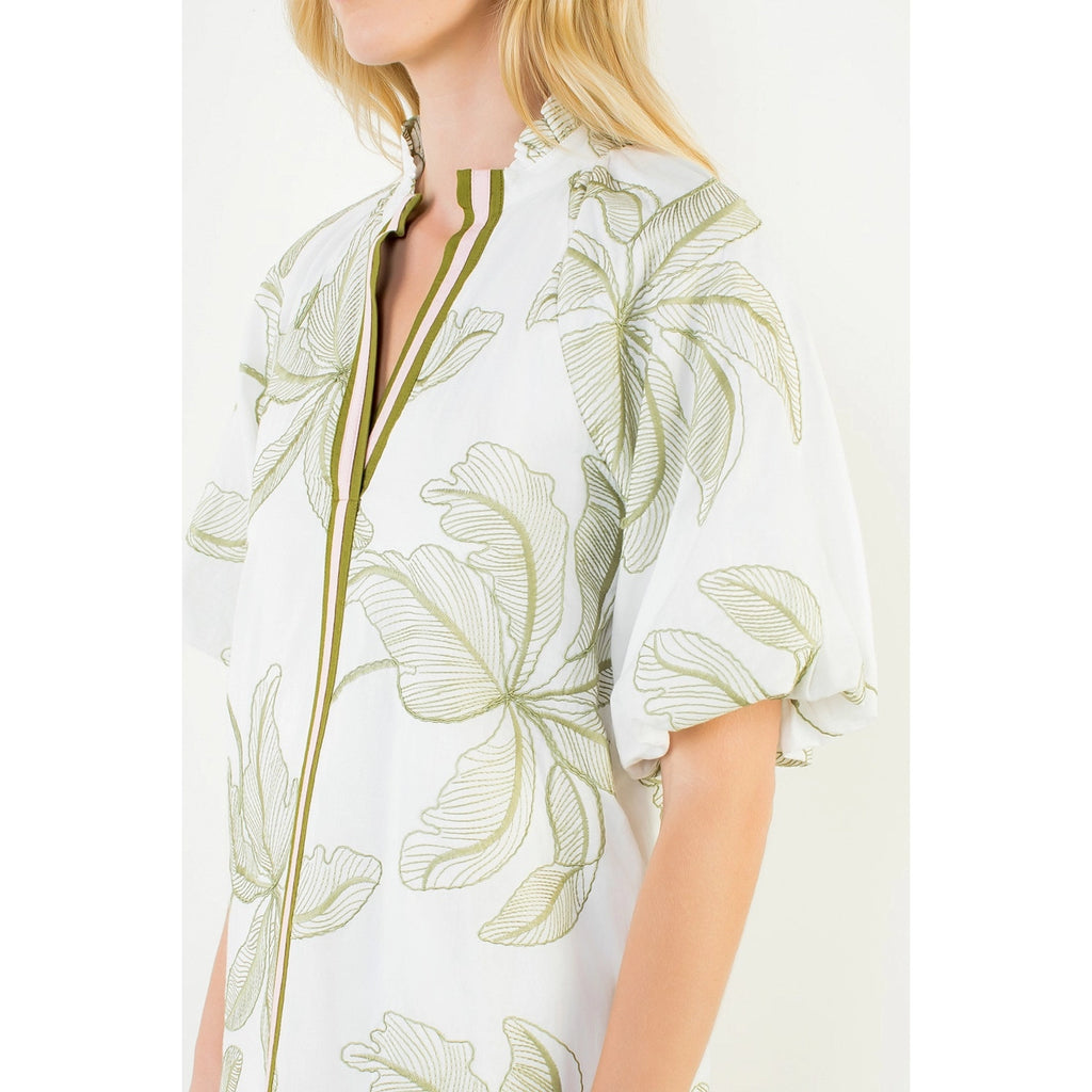 THML White Leaf Embroidered Dress